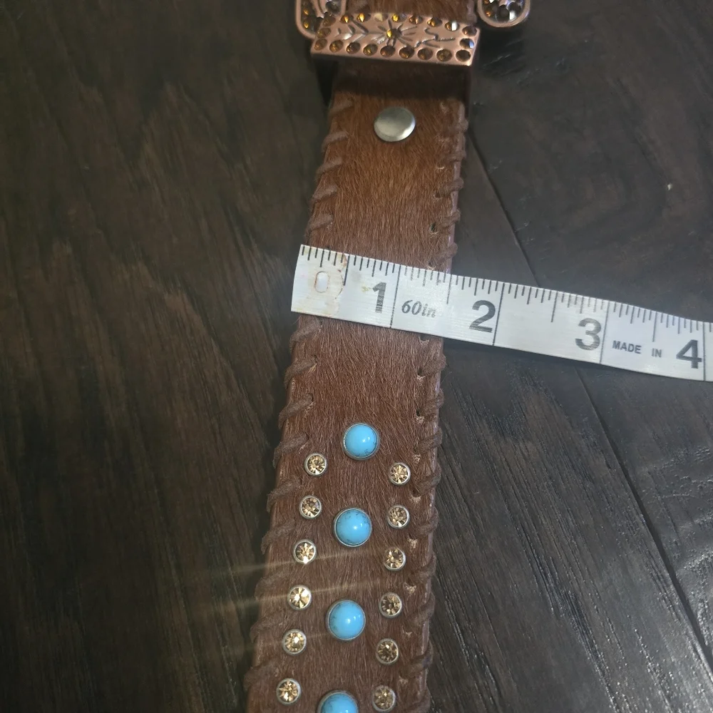 Brown Belt with Turquoise Accents M.L - Picture 5 of 8